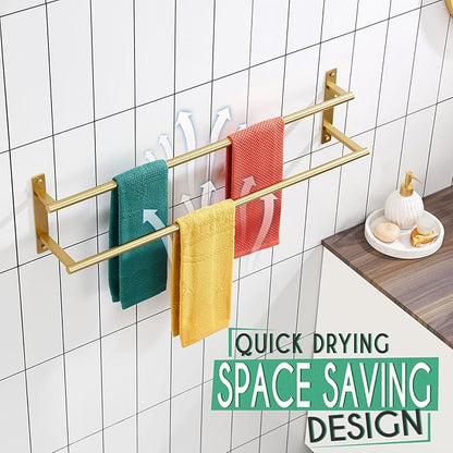 KOKOSIRI 32 Inch Bathroom Towel Racks Double Towel Bar Bath Towel Holder Towel Hanger Towel Shelf Wall Mount Stainless Steel Brushed Gold B5010BG-L32