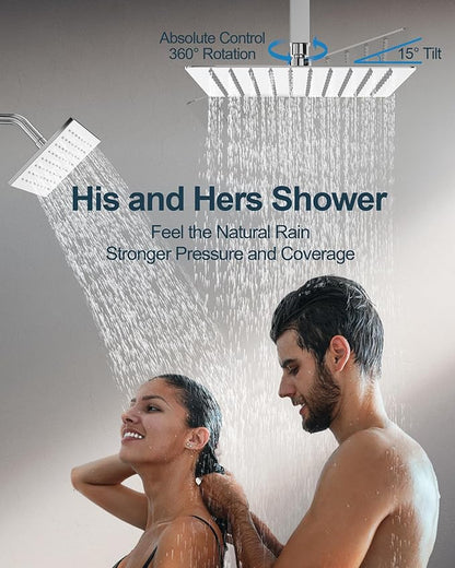 Thermostatic Shower System, Dual Rainfall Shower Heads for Ceilling & Wall Mounted with Handheld Sprayer, Chrome
