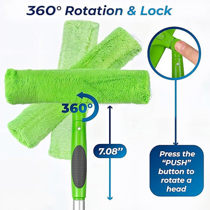 DSV Standard Professional Window Squeegee for Window Cleaning, 2 in 1 Rotatable Window Cleaning Squeegee Kit with Extension Pole, 62” Window Cleaning Tool for Indoor/Outdoor High Windows, Home, Car