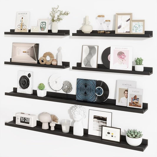 Axeman Picture Ledge Shelf, Floating Shelves for Wall Decor Storage Set of 6, 55 inch Floating Wall Mounted Shelves, Shelves with Lip for Living Room, Bedroom, Nursery, Bathroom, Kitchen, Black