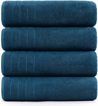 DAN River Extra Large Bath Towels Set of 4, 30 x 60 Inches - 100% Cotton Larger & Lighter Weight Towels for Bathroom - Quicker to Dry, Super Soft & Highly Absorbent Towels for Home, Blue Opal