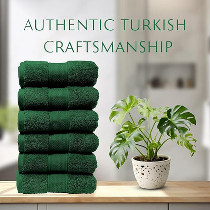 MAURA Hunter Green Hand Towels for Bathroom. Luxury Turkish Cotton Bath Hand Towels Set of 6. Ultra-Soft, Thick & Plush - Dark Green