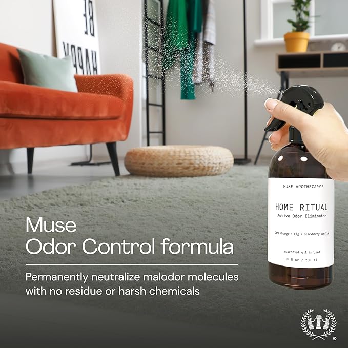 Muse Apothecary Home Ritual Active Odor Eliminator Spray - Furniture Deodorizer Spray & Bathroom Odor Eliminator for Home - Essential Oil Air Freshener - 8oz, Cara Orange + Fig + Blackberry Vanilla, 2
