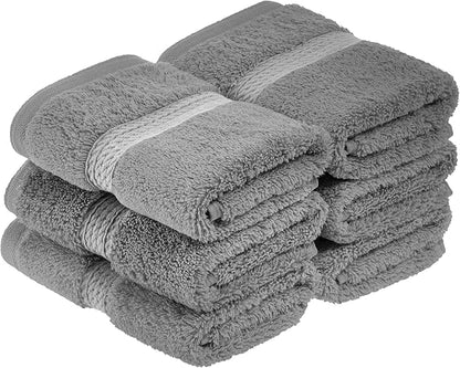 Superior Egyptian Cotton Pile Face Towel/Washcloth Set of 6, Ultra Soft Luxury Towels, Thick Plush Essentials, Absorbent Heavyweight, Guest Bath, Hotel, Spa, Home Bathroom, Shower Basics, Charcoal