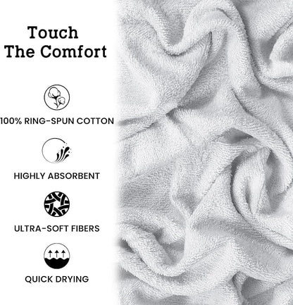 Casa Lino 100% Cotton Bath Towels Set of 4 (1 Bath Towel, 1 Hand Towel & 2 Wash Cloths) - Bathroom Towels and Washcloths Set - Complete Bathroom Set - Guest Room Essentials - (White)