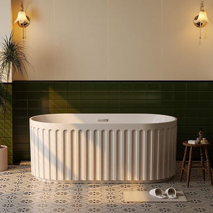 67-in Freestanding Bathtub - Acrylic Soaking Tub with Overflow Drain - CUPC Certified Thickened Design Glossy White for Bathroom