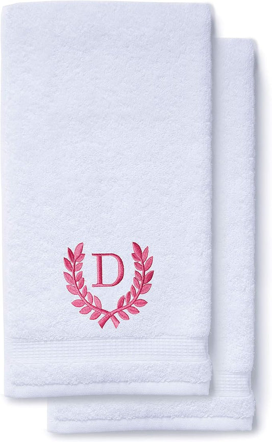 Decorative and Monogrammed Hand Towels for Bathroom Kitchen Makeup | Personalized Gift for Wedding-Bridal | Roman Font Custom Luxury Turkish Towel | Spa Collection, Oversized, 16 X 30 Inch, Set of 2