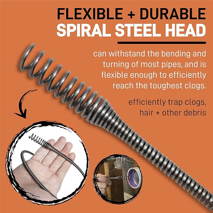 DrainX SPINFEED 50 Foot Drum Auger | Use Manually or Drill Powered - Auto Extend and Retract Plumbing Snake | Work Gloves and Storage Bag Included