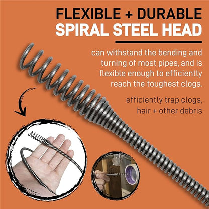 DrainX SPINFEED 50 Foot Drum Auger | Use Manually or Drill Powered - Auto Extend and Retract Plumbing Snake | Work Gloves and Storage Bag Included