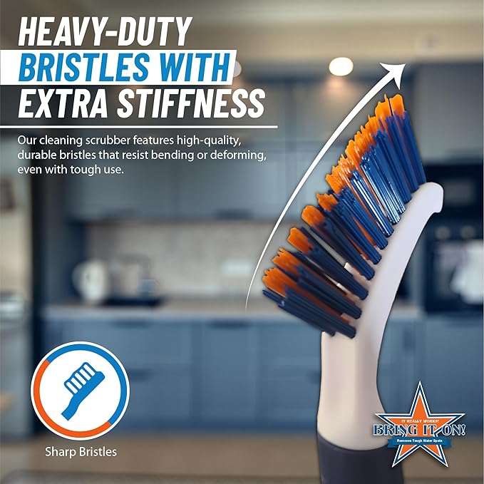 Bring It On Grout Cleaning Brush – Crevice Cleaning Brush with Stiff Nylon Bristles – 8-inch Heavy-Duty Grout and Tile Cleaner Brush – Scrubbing Brush for Corners, Bathroom, Kitchen, Tile, 2 Pack