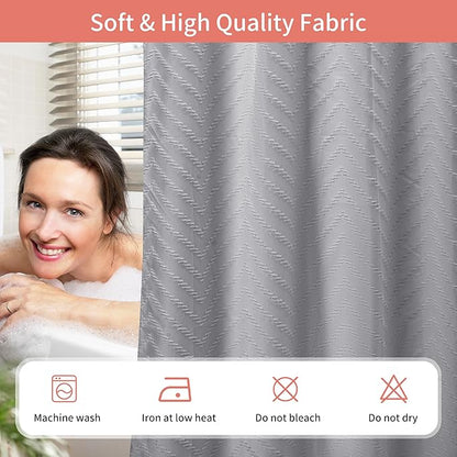 Hookless Shower Curtain with Snap in Liner 71" x 74" Double-Layer Waterproof Polyester Shower Curtain for Bathroom or Hotel Use,Removable Liner,Magnetic Hem,Large Rings,Machine Washable,Grey