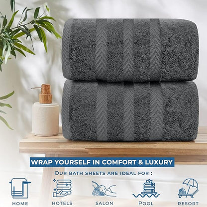 DAN RIVER 2 Pack Luxury Bath Sheets 35x70, 600 GSM, Soft & Quick Dry 100% Ring Spun Cotton Towels Ideal for Hotels, Spas, Gyms & Salons Extra Large, Gray