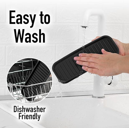 Zulay Kitchen (9x3.5) Silicone Sponge Holder for Kitchen Sink - Flexible Multipurpose Soap Tray Sponge Holder - Sink Organizer Tray for, Bathroom, Makeup, Trinkets & More (Black)