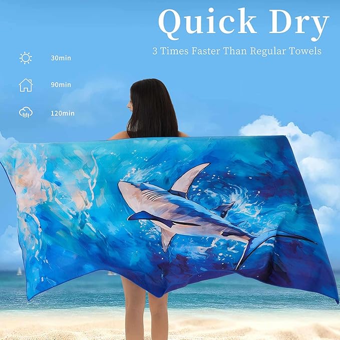 Microfiber Extra Large, Oversized Turtle Beach Towels (70''x35'') - 2 Pack XL Quick Dry Striped Towels for Adults ，Sand Free for Pool, Spa, Swim & Travel - Ultra Absorbent & Lightweight