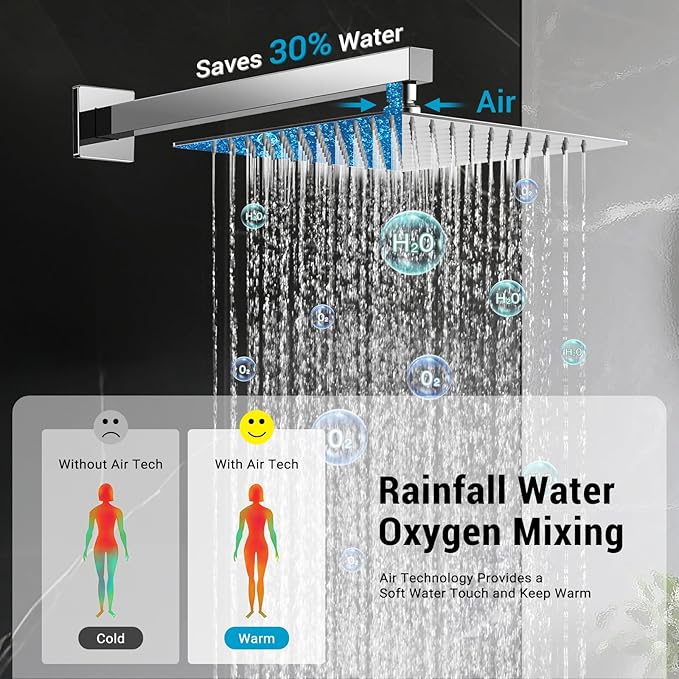 Shower Faucet set with Shower head, Wall Mount 10 Inch Square Rainfall Shower Head and Handle Set Single Handle Shower System Set with Female Threads Valve Body and Trim Included (Chrome)