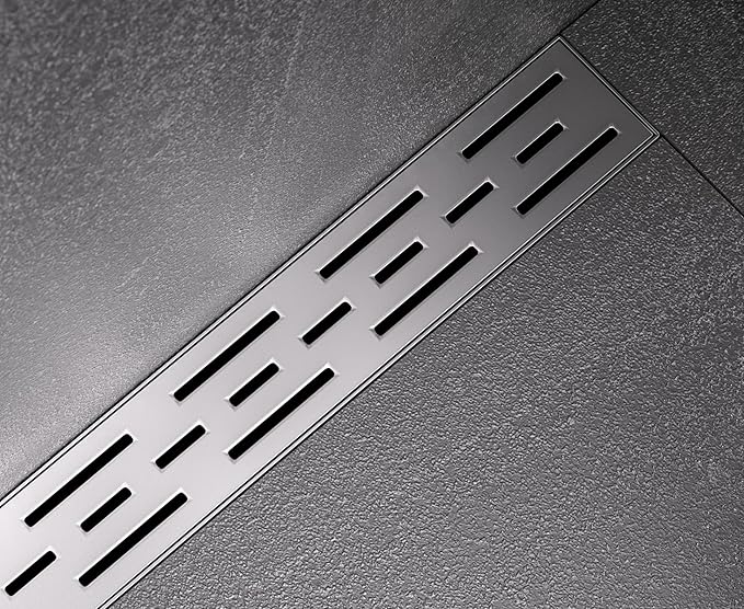 HEATGENE 28-Inch Linear Shower Drain in Brushed - Stainless Steel Rectangular Shower Floor Drain - Removable Decorative Cover - Adjustable Leveling Feet - CUPC Certified