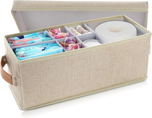 Lukeline Tampon Holder for Bathroom, Bathroom Storage Containers with Lid, Adjustable Divider Feminine Product Organizer, Tampon Organizer, Bathroom Accessories Decor Box,1-Pack