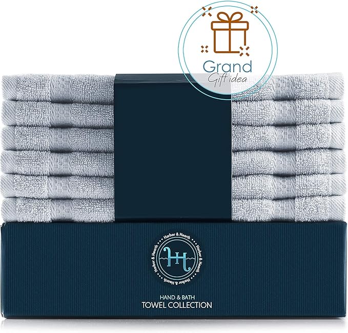 Hearth & Harbor Washcloths 12 Pack - 100% Cotton Washcloth for Body and face, High Absorbent and Soft 13"x13" Body Wash Cloth, Quick Dry - Ice Blue Washcloths