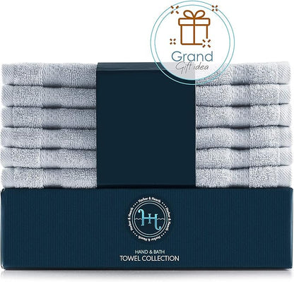 Hearth & Harbor Washcloths 12 Pack - 100% Cotton Washcloth for Body and face, High Absorbent and Soft 13"x13" Body Wash Cloth, Quick Dry - Ice Blue Washcloths