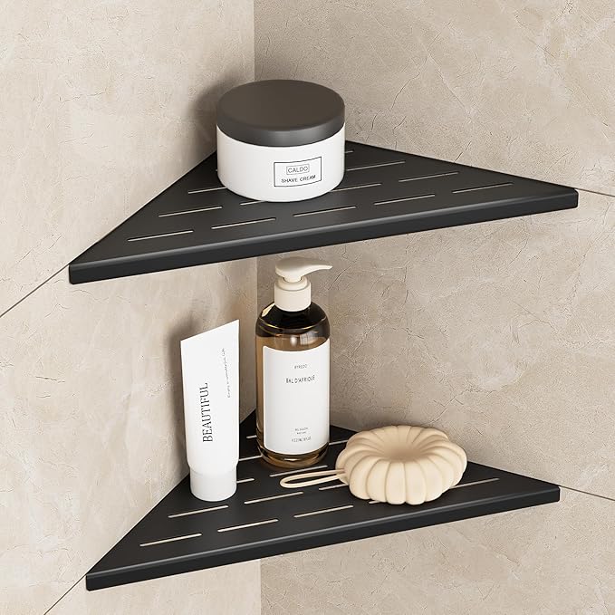 Neodrain 12 Inch Matte Black Corner Shelf Set of 2,Shower Shelves for Tile Wall Insert, 304 Stainless Steel Storage for Bathroom, No Drilling