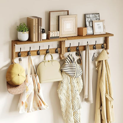 AMBIRD Coat Rack Wall Mounted with Shelf, Coat Hooks Wall Mounted, Wall Hooks for Hanging in Entryway, Living Room, Bathroom, Bedroom (Brown)