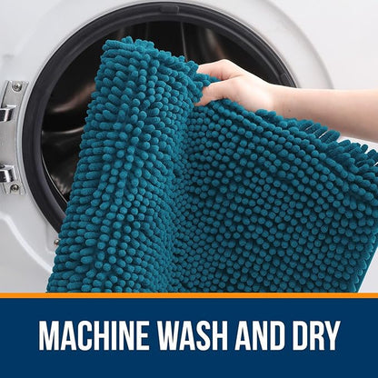 OLANLY Bathroom Rugs Sets 2 Piece, Soft Absorbent Chenille Bath Mats and U-Shaped Contour Toilet Mat Area Rug Set, Machine Washable Bath Carpet, Home Decor Accessories(30"x20"+24"x20", Peacock Blue)