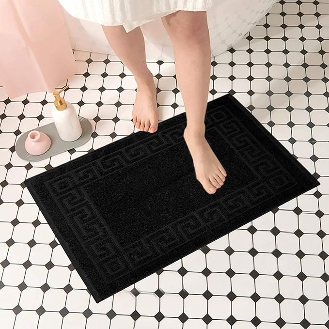 DAN RIVER Greek Cotton Bath Mats Set of 2 – Not a Bathroom Rug, Ultra Soft, Highly Absorbent & Machine Washable Bath Mat Towel for Bathroom Floor Mat – Durable, Quick-Dry, 21x34 Inches, Black