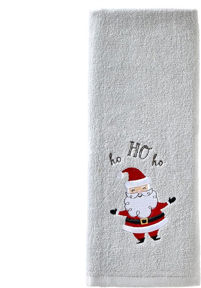 SKL Home Christmas/Winter Santa Hand Towel 2pc Set for Bath/Kitchen & Gift, Gray