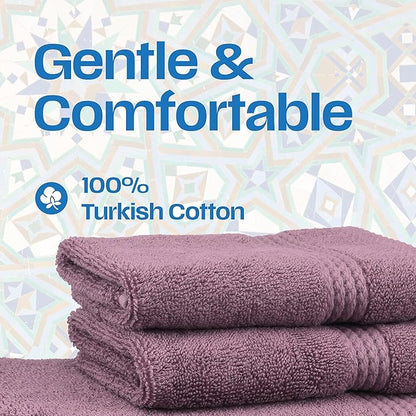EastNBlue Lara Premium Bath Towel Set 6 Piece - Soft & Highly Absorbent Bathroom Towel Set, 100% Luxury Turkish Cotton, Flannel Bath Towels, 1 Bath Towel, 1 Hand Towel, 4 Washcloths - Damson
