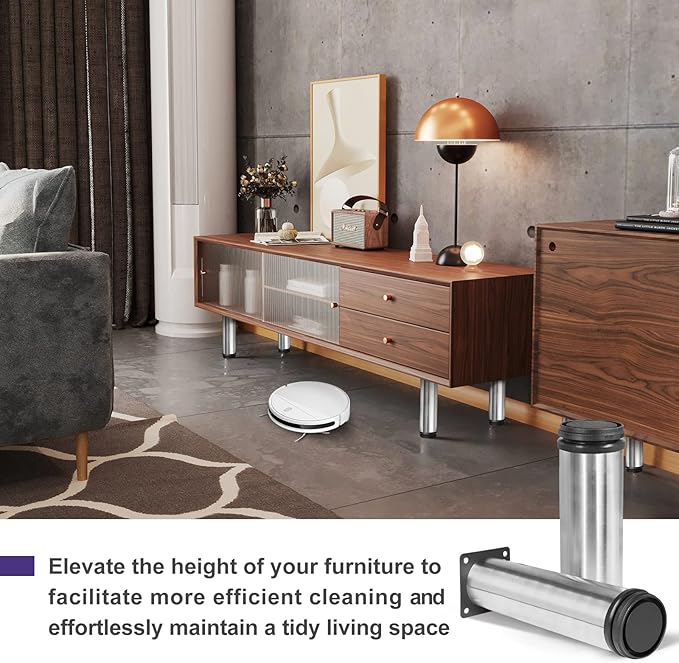 5 Inch Metal Furniture Legs Stainless Steel Adjustable Legs Silver Metal Legs Round Cabinet Legs for Coffee Table Cabinet Desk Sofa Shelves, Pack of 4
