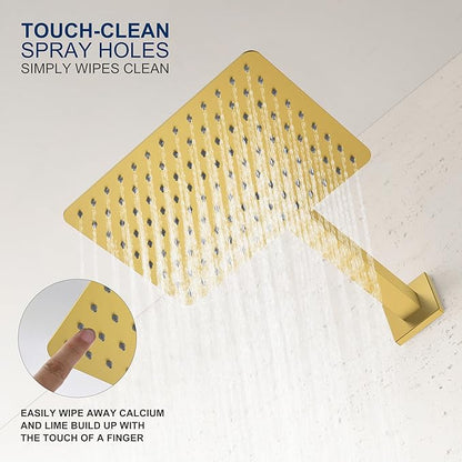 KENES Brushed Gold Tub and Shower Trim Kit, Square Tub Shower Faucet Set Complete with 10-Inch Rainfall Shower Head and Tub Spout, KE-6024A-4 (Shower Valve Included)
