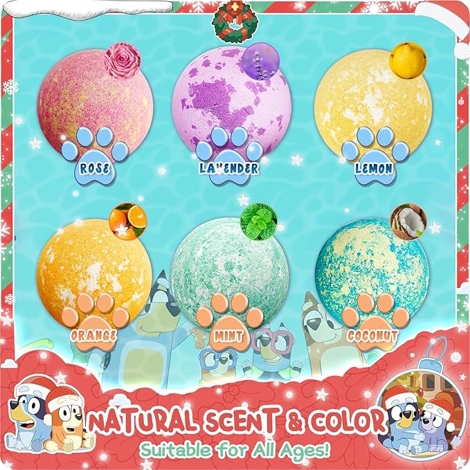 Bath Bombs for Kids: XXL Bath Bombs with Surprise Inside, Organic Bath Bombs Rich in Natural Essential Oils, Kids Bath Bombs Gift Set for Dry Skin Moisturize, Gifts Card for Kids (6 Pcs)