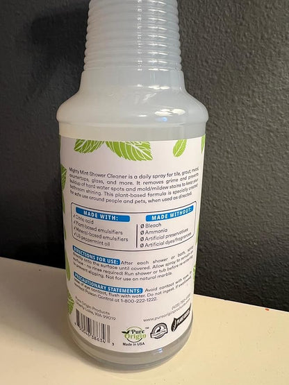 Mighty Mint Shower Cleaner, No-Rinse, No-Scrub, Daily Spray for Glass, Tile, Grout, Fresh Peppermint Scent, 16oz