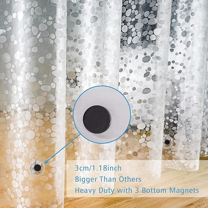 UFRIDAY Clear Shower Curtain Liner 72 x 72 inch,EVA 3D Cobblestone Weighted Plastic Bathroom Shower Curtain Liner with 3 Big Magnets,Transparent.