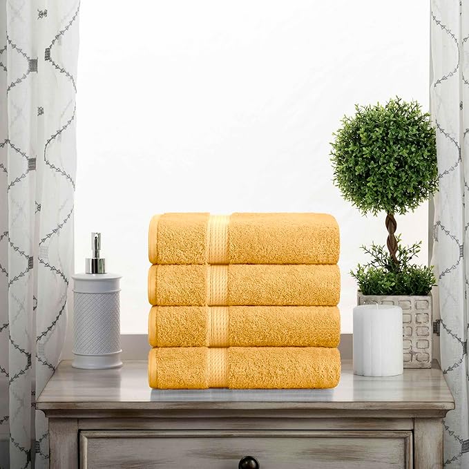 BLUENILEMILLS Madison Egyptian Cotton Hand Towels, Towel Set for Bathroom, Shower, Spa, Hotel, Plush, 800 GSM, Gym, Highly Absorbent and Ultra-Soft Towels, Bath Essentials, Set of 4, Gold
