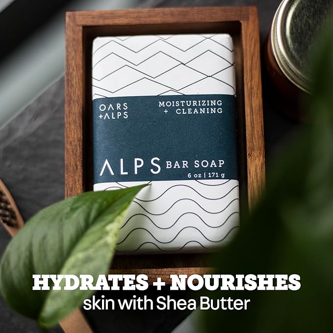 Oars + Alps Shea Butter & Jojoba Oil Exfoliating Bar Soap for Men, Deep Cleaning & Exfoliating Soap, Made with Clean Ingredients, All Skin Types, Cruelty Free, Paraben Free, Travel Size, 3pk, 6oz