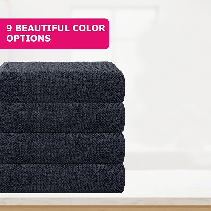CASA COPENHAGEN Popcorn Textured 4 Pieces Bath Towel Set- Navy Blue, 550 GSM 4 Bath Towel Rough & Tough Use Cotton Towels Gift Set for Bathroom