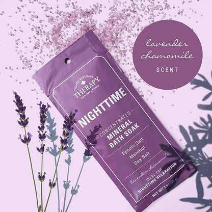Village Naturals Therapy Nighttime Concentrated Mineral Bath Soak, Lavender Chamomile Scent, 2 oz, Pack of 12