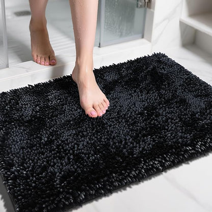 Yimobra Large Bathroom Rug Non Slip 36x24 Inch, Extra Thick Soft Absorbent Chenille Bath Mat, Machine Washable Quick Dry Bath Rugs for Bathroom Floor, Tub and Shower, Home Decor Accessories, Black