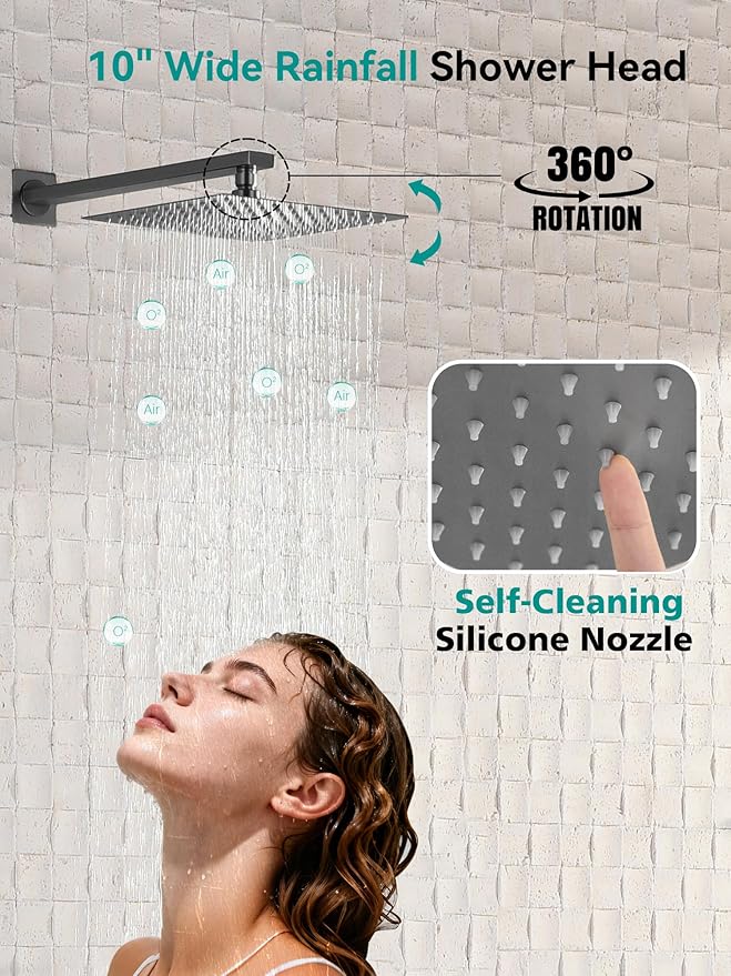 Lefton Shower System in Fahrenheit Display (Battery-free), 10” Overhead Shower Head with All-in-one Handheld Spray Showerhead and Bathtub Faucet, 4-in-1 Control System, SSWM2502 (Grey)