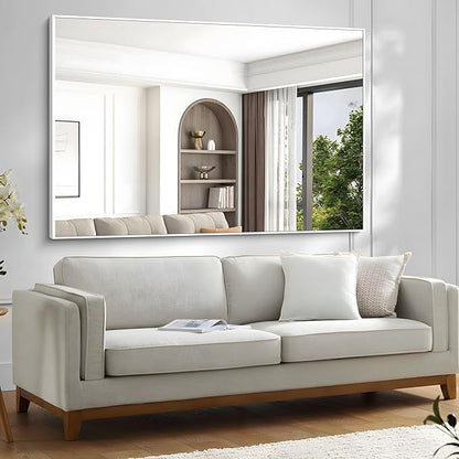 BONEWEI White Bathroom Mirror,60x40 inch Wall Mirror for Bathroom Wall Mounted,Large Rectangle Mirror for Bathroom Over Sink,Modern Metal Frame for Living Room,Bedroom Entryway,Horizontal/Vertical