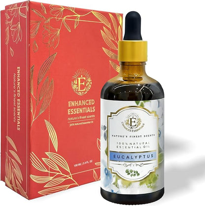Luxurious Eucalyptus Essential Oil by Enhanced Essentials|with Glass Dropper|Slow Distilled Essential Oils for Diffusers,Skin Care,Aromatherapy,Bath,Gifting,Soap and Candle Making| 3.38 fl oz/100 ml