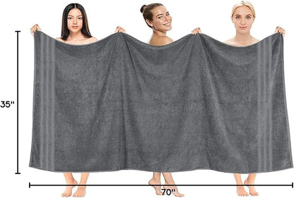 DAN RIVER 2 Pack Luxury Bath Sheets 35x70, 600 GSM, Soft & Quick Dry 100% Ring Spun Cotton Towels Ideal for Hotels, Spas, Gyms & Salons Extra Large, Gray