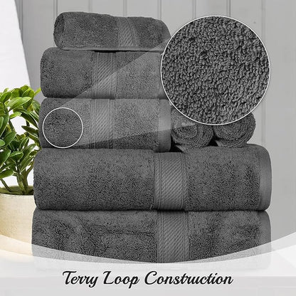 BLUENILEMILLS Madison Egyptian Cotton Towels, Towel Set for Bathroom, Shower, Hotel, Plush, 800 GSM, Highly Absorbent and Ultra-Soft Towels, Bath Essentials, 8 Piece Assorted Towel Set, Charcoal