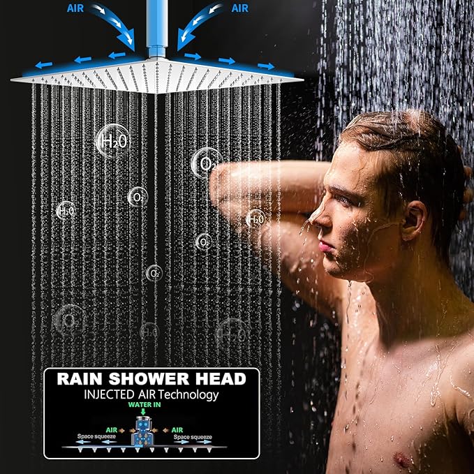 Rain Shower System Polished Chrome 3 Way Digital Display Shower Faucet System 12 Inch Ultra Thin Full Body Shower Head System with Handheld Shower and 4 PCS Body Jets