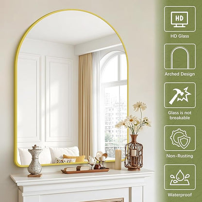 Arched Bathroom Mirror, 36"x48" Gold Arch Mirror for Bathroom, Wall Mounted Mirror, Gold Vanity Wall Mirror w/Metal Frame for Bedroom, Entryway, Living Room, Vertically Hanging or Leaning Against