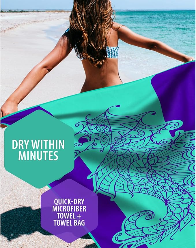 VENTURE 4TH Microfiber Beach Towel: Quick-Dry, Compact, Sand-Free, Absorbent, Sandproof and Lightweight - Perfect for Camping, Beach, and Roadtrips (Mandala Seahorse Design | 35x78 inches)
