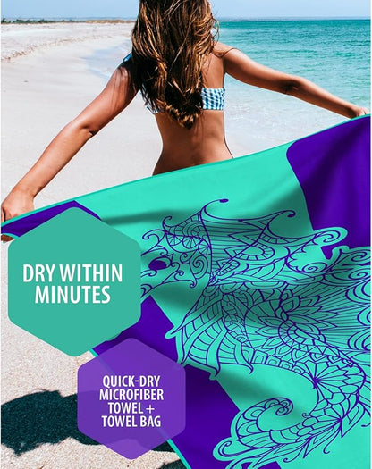 VENTURE 4TH Microfiber Beach Towel: Quick-Dry, Compact, Sand-Free, Absorbent, Sandproof and Lightweight - Perfect for Camping, Beach, and Roadtrips (Mandala Seahorse Design | 35x78 inches)