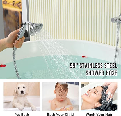 DASAN Antique Wall Mount Tub Filler Faucet with Hand Held Shower, Chrome Bathtub Faucet with Sprayer Wall Mounted Roman Bath Tub Faucet Set with High Flow Rough in Valve, AT201TF-CH