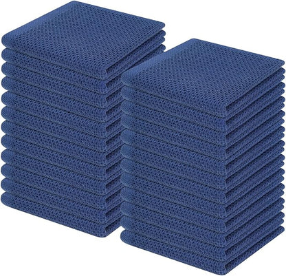 Homaxy 100% Cotton Waffle Weave Kitchen Dish Cloths, Ultra Soft Absorbent Quick Drying Dish Towels, 12 x 12 Inches, 24-Pack, Navy Blue